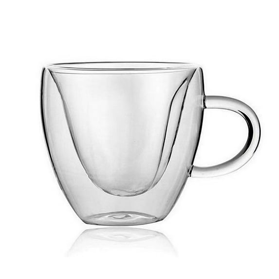 Elainilye Borosilicate Glass Milk Cup, Heart Shape Inner Pot Design, Double Layer Insulated Beverage Holder for Tea, Drinks, Travel