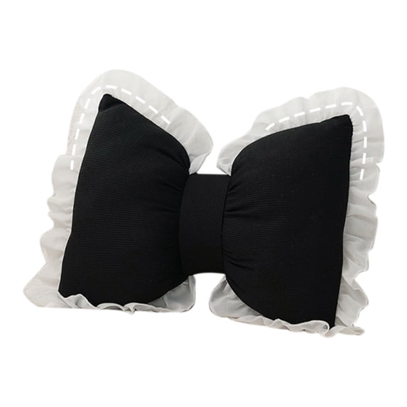Elainilye Bow Shaped Pillow, Black Decorative Cushion 13x16 Inches, Cotton Bow Lumbar Pillow for Sofa, Bed, Car