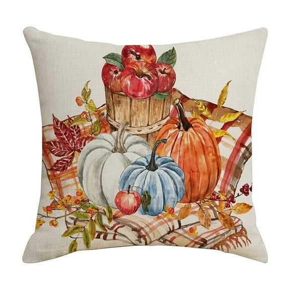 Elainilye Burnt Orange Pumpkin Print Pillow Cover, Fall Thanksgiving Decorative Cushion, Linen Sofa Bed Outdoor Decor for Living Rooms, Porch Seating
