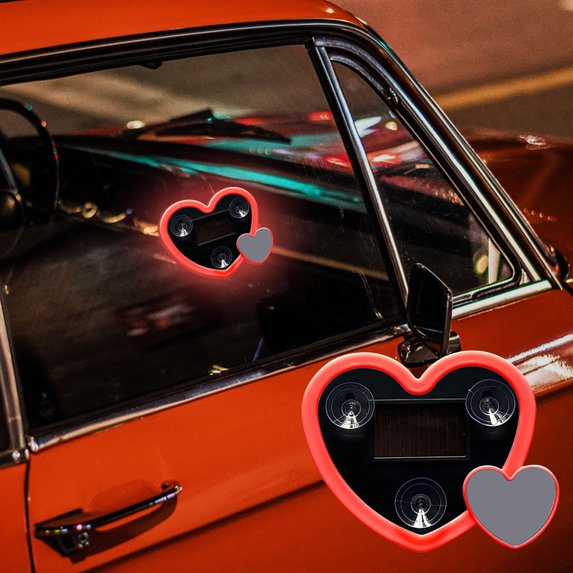 Elainilye Car Solar-Powered Window Light with Double Heart Design, Interior Decorative Neon Light for Driving and Gift Ideas