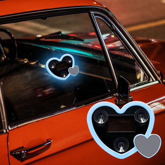 Elainilye Car Solar-Powered Window Light with Double Heart Design, Interior Decorative Neon Light for Driving and Gift Ideas