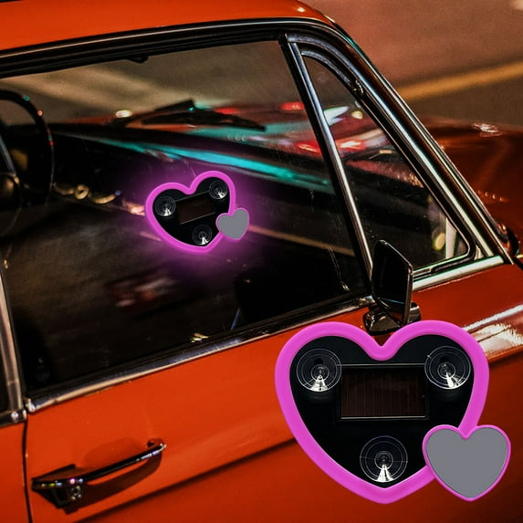 Elainilye Car Solar-Powered Window Light with Double Heart Design, Interior Decorative Neon Light for Driving and Gift Ideas