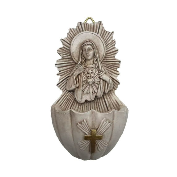 Elainilye Catholic Holy Water Font, Sacred Heart of Mary Resin Wall Hanging, Religious Home Entrance Decor for Prayer Gifts