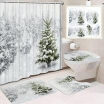 Elainilye Christmas Bathroom Set with Shower Curtain Santa Design Includes Bath Mat Toilet Cover for Holiday Decor