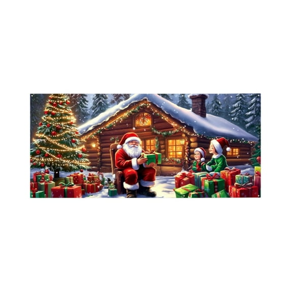 Elainilye Christmas Garage Door Banner for Outdoor Decor, Large Holiday Yard Door Cover with Merry Christmas Design, Porch Backdrop for Xmas Party Supplies
