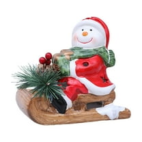 Elainilye Christmas Night Light Ceramic Sleigh Riding Snowman Desktop Ornament for Indoor Outdoor Holiday Decor and Gift
