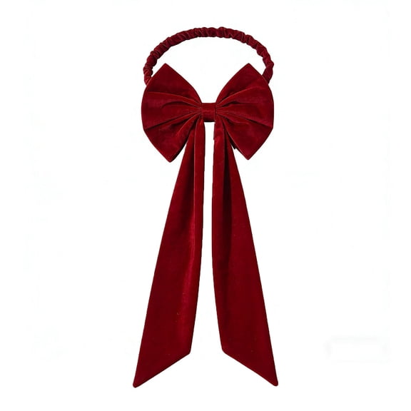 Elainilye Christmas Red Bow Chair Cover with Decorative Backrest Straps Holiday Party Dining Chair Slipcover for Home Decoration Festive Dining Room Setup 1 Piece