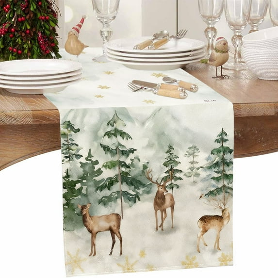 Elainilye Christmas Table Runner 13x72 Inches Snowflakes Design for Winter Holiday Kitchen and Dining Table Decor, Indoor Outdoor Home Party Decoration for Seasonal Events