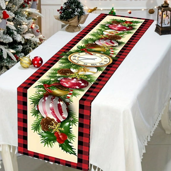 Elainilye Christmas Tablecloth 73 Inches Long with Holiday Patterns for Dining Table Festive Decoration Party Home Use