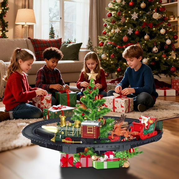Elainilye Christmas Tree Hanging Train Set with Mist LED Lights Musical Bluetooth Toy for Kids Animated Decor Christmas Gift Battery Powered