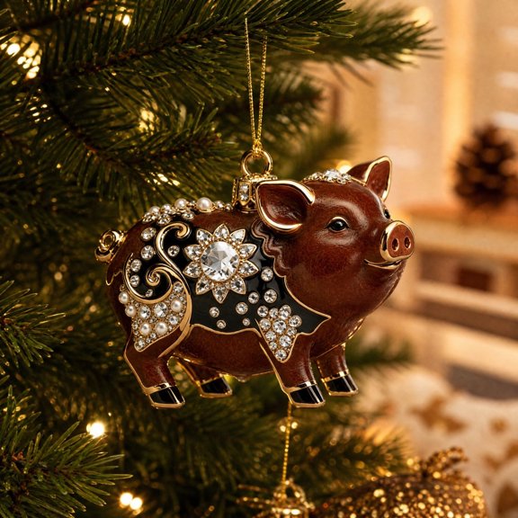 Elainilye Christmas Zodiac Pig Ornament Tree Hanging Figure Indoor Outdoor Fireplace Decor Gift