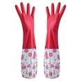 thumbnail image 1 of Elainilye Cleaning Gloves, Floral Rubberized Household Gloves with Velvet Lining, Long Anti-Skid Dishwashing Gloves for Winter, Hot Water Protection​​, Pink, 1 of 5