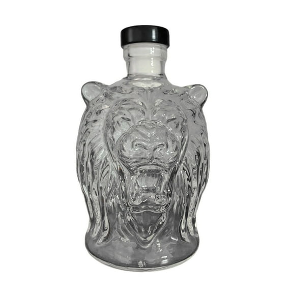 Elainilye Clear Glass Whiskey Bottle with Lion Head Design Decorative Liquor Storage for Home Bar Gift Idea Classic Spirits Container