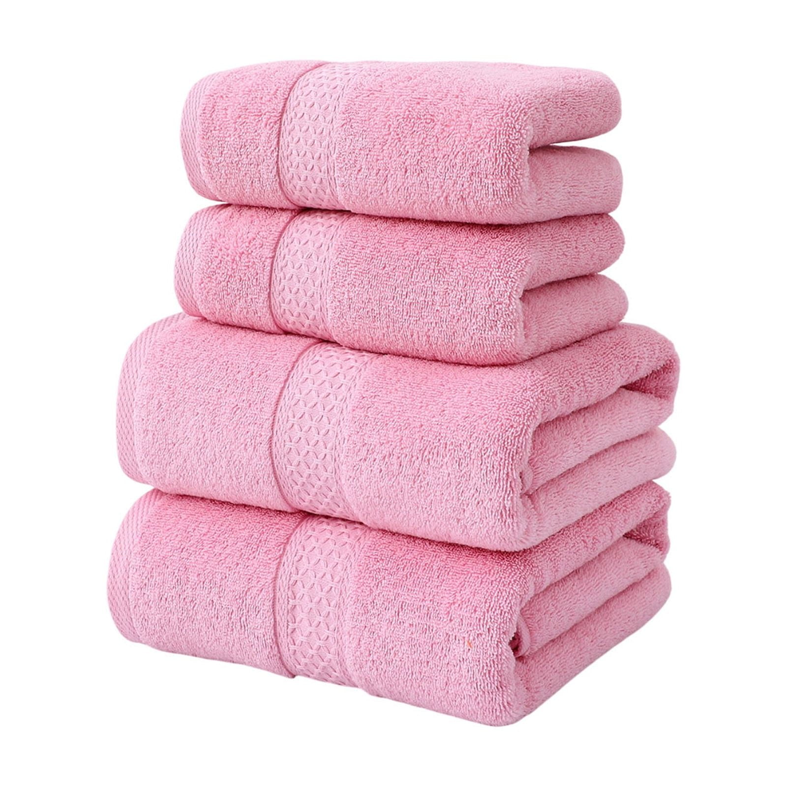 Elainilye Cotton Towels for Bathroom, 4-Pack Ultra Soft & Absorbent Towel - Includes 2 Hand Towels, 2 Bath Towels for Bathroom Spa Hotel Home Use, Pink
