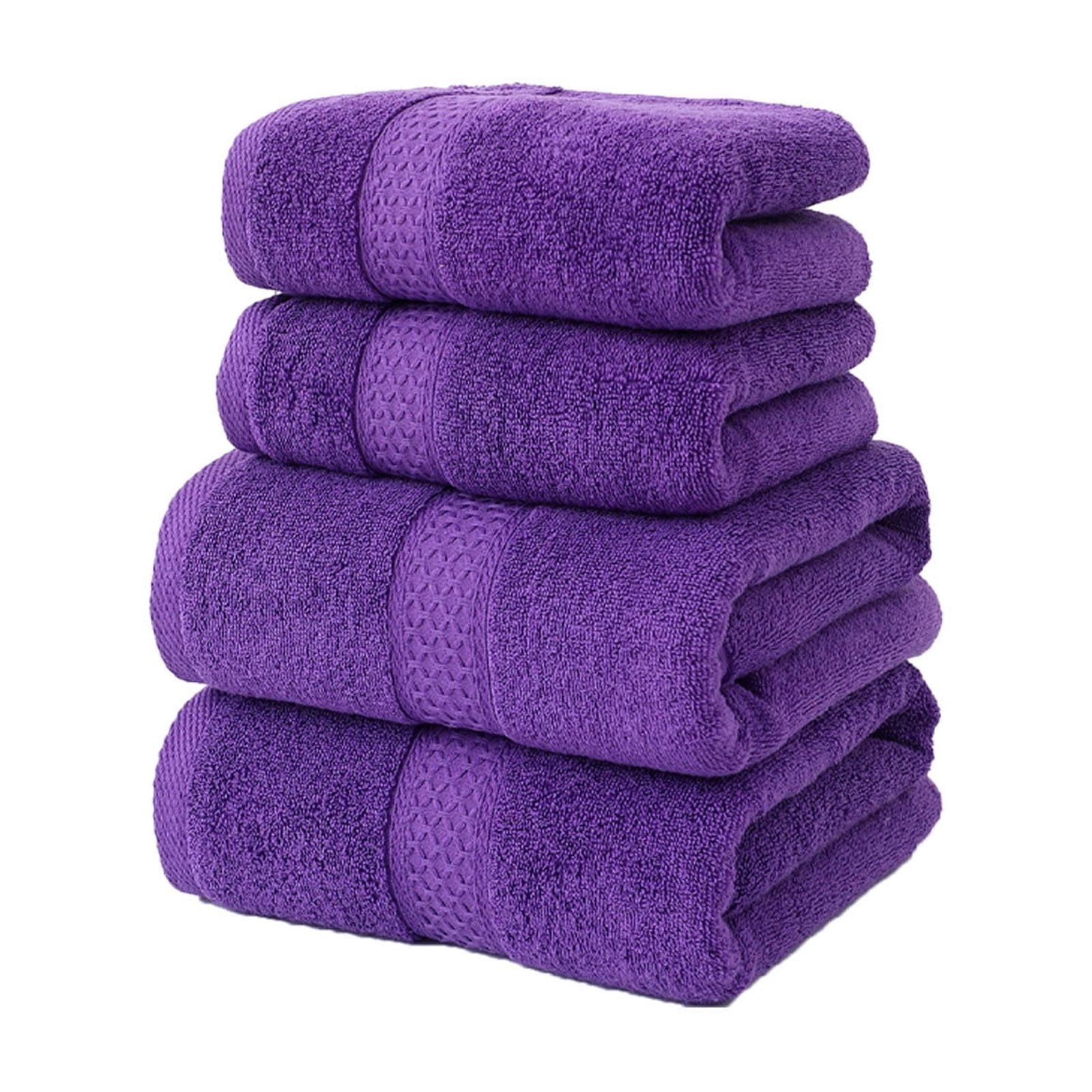 Elainilye Cotton Towels for Bathroom, 4-Pack Ultra Soft & Absorbent Towel - Includes 2 Hand Towels, 2 Bath Towels for Bathroom Spa Hotel Home Use, Purple