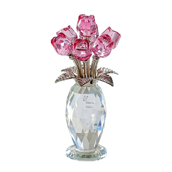 Elainilye Crystal Rose Bouquet, Red Rose Figurine Ornament for Valentine's Day Gift Home Office Desktop Decor Romantic Keepsake Decoration