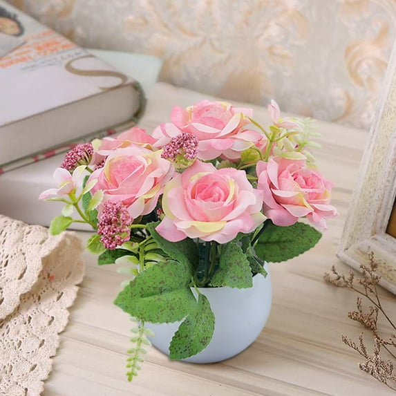 Elainilye Decorative Fake Flower Plastic Bouquet, Realistic Indoor Potted Plants, Table Arrangements for Living Room, TV Cabinet, or Entryway