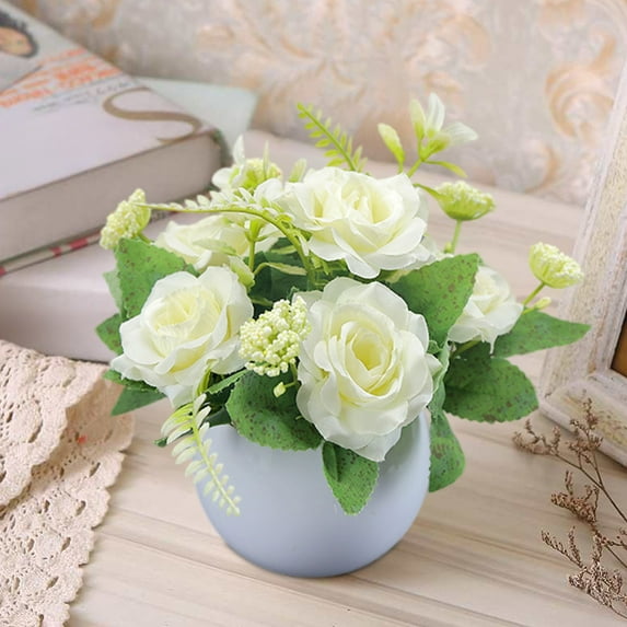 Elainilye Decorative Fake Flower Plastic Bouquet, Realistic Indoor Potted Plants, Table Arrangements for Living Room, TV Cabinet, or Entryway