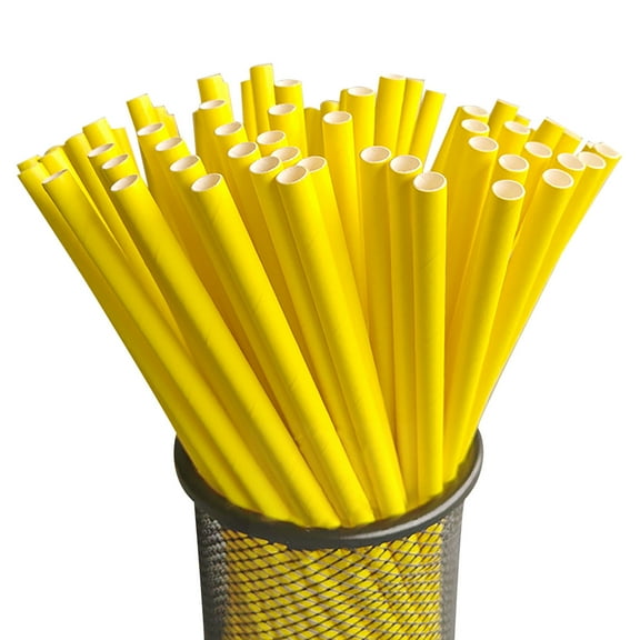 Gallickan 25Pcs Disposable Paper Drinking Straws, eco-Friendly Biodegradable Drinking Straws for Party Supplies, Birthday, Mixed Drinks, Weddings, Yellow