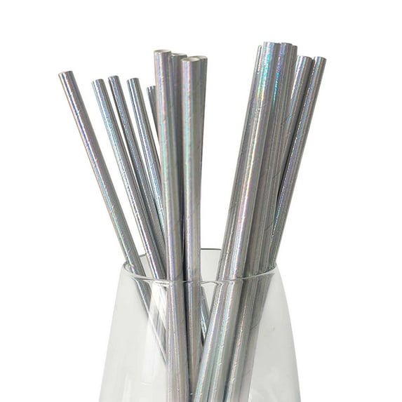 Elainilye Disposable Flexible Straws, 200 Pcs Plastic Straws, Colorful Drinking Straws for Cocktail, Juice, Great for Beach, Party, Bar, Silver