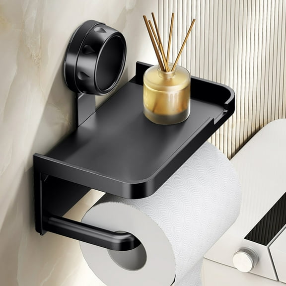 Elainilye Double Layer Toilet Paper Holder‌, Suction Cup Wall Mounted Bathroom Organizer, Plastic Shelf Dispenser Storage for Bath Tissue Rolls and Accessories
