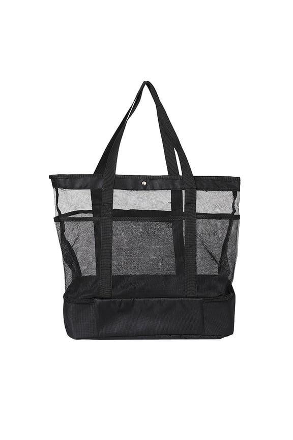 Elainilye Dry Wet Separation Hand Carry Storage Bag, Beach Cooler Lunch Bag With Shoulder Strap, Foldable Washable Outdoor Mesh Organizer Tote