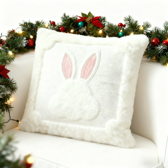 Elainilye Easter Decorative Pillow 18x18 Inches Rabbit Pattern Soft Fabric Hidden Zipper Cover with Insert for Sofa Bed Living Room Home Decor Accent