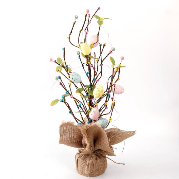 Elainilye Easter Egg Tree with Lights, Potted Plants Holiday Decorations, Spring Centerpiece for Home or Office, Festive Tabletop Decor