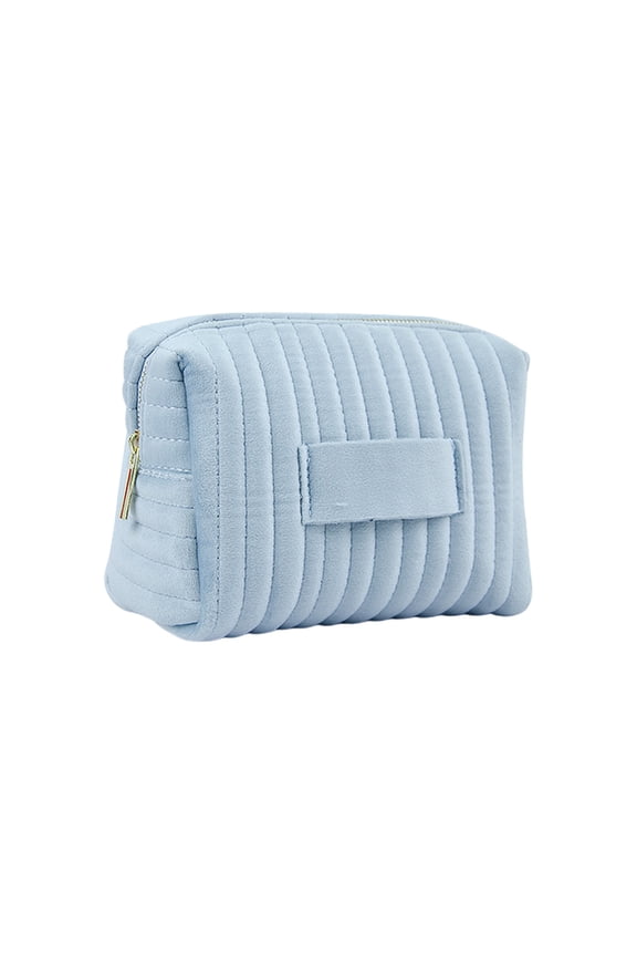 Elainilye Embroidered Velvet Cos-metic Bag, Striped Makeup Organizer Pouch, Soft Travel Toiletry Storage for Women Girls, Large Capacity Jewelry Accessory Case