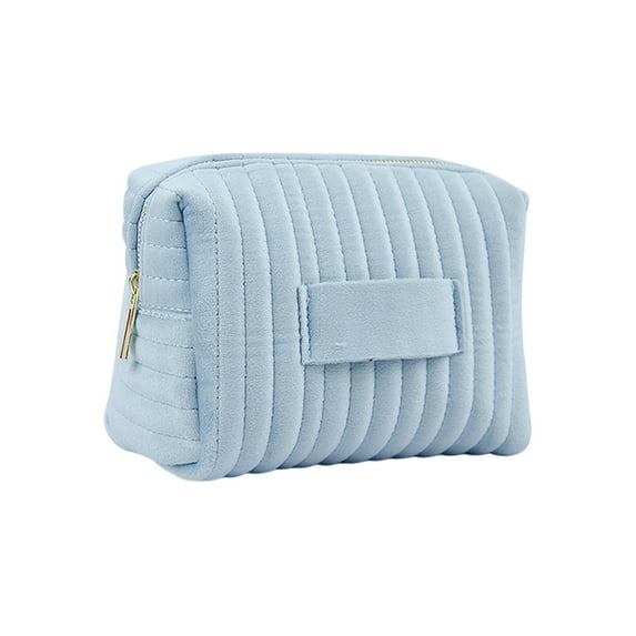Elainilye Embroidered Velvet Cos-metic Bag, Striped Makeup Organizer Pouch, Soft Travel Toiletry Storage for Women Girls, Large Capacity Jewelry Accessory Case