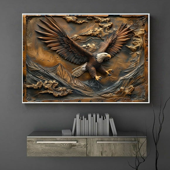 Elainilye European Style Wall Art, Solid Wood Framed Canvas Painting, Eagle Wildlife Wall Decor for Living Room, Study, Office, Lodge, Cabin, Country House Interior Design