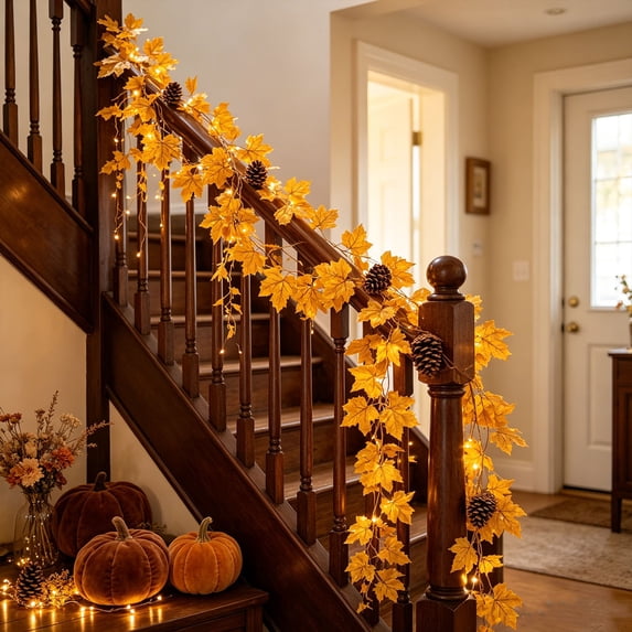 Elainilye Fall Maple Leaf Garland, 6ft Hanging Vine Maple Garland Thanksgiving Decor for Home Wedding Fireplace Party Christmas