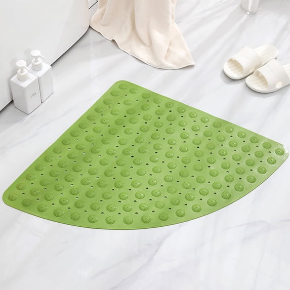 Elainilye Fan-shaped Non-slip Shower Mat, Bathtub Mat with Suction Cups & Drain Holes, Machine Washable Bathroom Shower Stall Floor Mat Bath Rug, Massage Texture Waterproof Shower Floor Pad