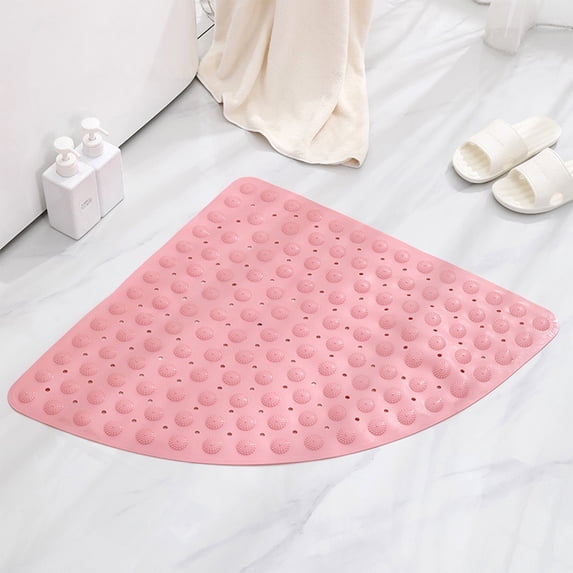 Elainilye Fan-shaped Non-slip Shower Mat, Bathtub Mat with Suction Cups & Drain Holes, Machine Washable Bathroom Shower Stall Floor Mat Bath Rug, Massage Texture Waterproof Shower Floor Pad