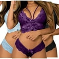 thumbnail image 1 of Elainilye Fashion 3PC Womens Lingeries Corset Lace Floral Bralette Bra Two Piece Underwear Sleepwear,Purple, 1 of 2