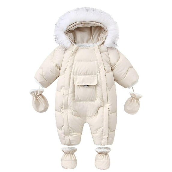 Elainilye Fashion Baby Boys Girls Fall Outfits Winter Thickening Keep Warm Outdoor Jumpsuit Gloves Foot Cover Set,Beige