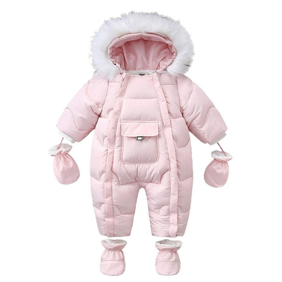 Elainilye Fashion Baby Boys Girls Fall Outfits Winter Thickening Keep Warm Outdoor Jumpsuit Gloves Foot Cover Set,Pink