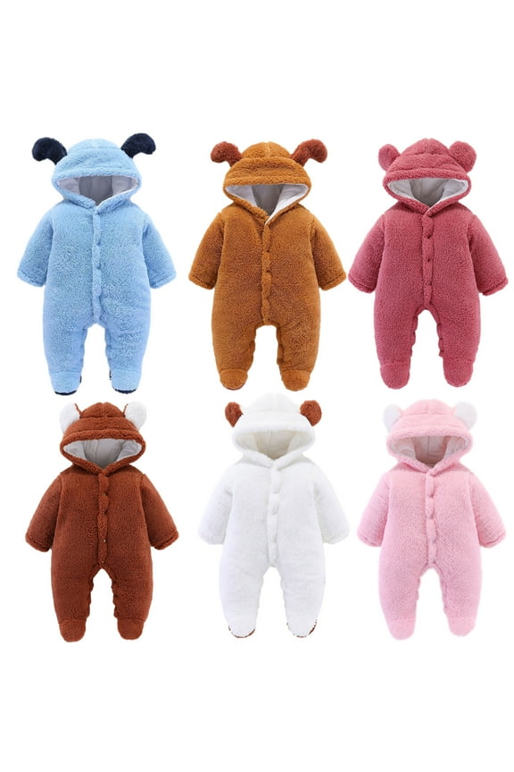 Fashion Baby Clothes Newborn Girls Boys Clothes Warm Bear Ears Overall Rompers Hooded Jumpsuit, Sizes 0-12 Months