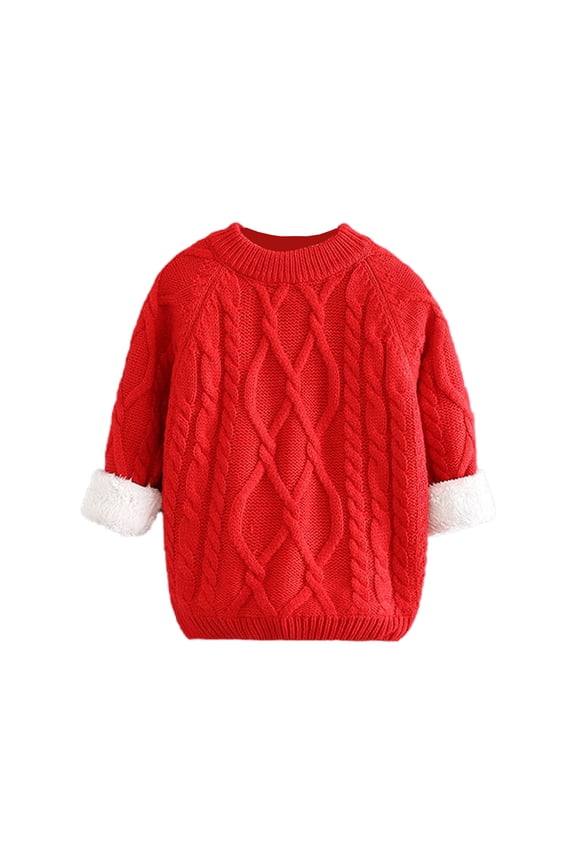 Fashion Baby Sweater Winter Fleece Thickened Sweater Spring Jumper Knit Base Baby Infant Clothes Sizes 6-36M,Red