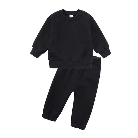 Elainilye Fashion Baby Sweatsuit Girls Boys Fall Winter Long Sleeve Round-Neck Blouses And Casual Pants Toddler Baby 2 Piece Suit,Black