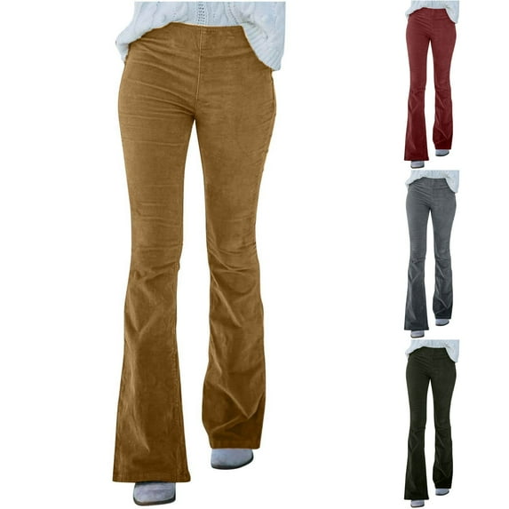 Elainilye Fashion Baggy Pants Women Comfortable Solid Color Casual Flared Pants Trousers with Pockets,Brown