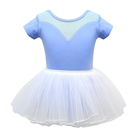 Elainilye Fashion Ballet Leotards for Girls Toddler Leotard with Tutu Skirt Dancewear Short Sleeves Training Clothes, Sizes 3-15 Years