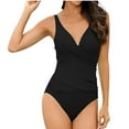 thumbnail image 1 of Elainilye Fashion Bathing Suit for Women Tummy Control One Piece Swimsuit Sexy Deep V Slimming Swimsuit Swimwear,Black, 1 of 8
