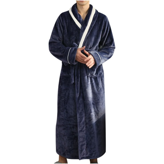Elainilye Fashion Bathrobe for Women Winter Thickening and Lengthening Flannel Warmth Beibei Velvet Couple Pajamas Robes,Blue