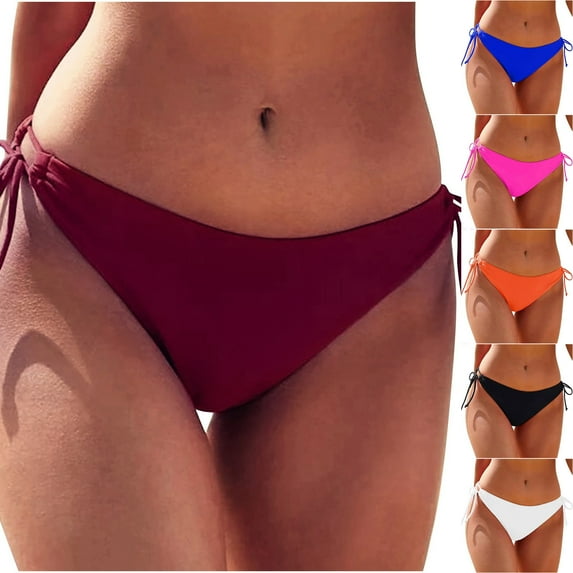 Elainilye Fashion Bikini Bottoms for Women Sexy Solid Color Swimwear Slim Bikini Swimming Trunks Panties,Red