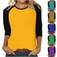 thumbnail image 1 of Elainilye Fashion Blouses for Women Patchwork Color Block Print Loose T-shirt 3/4 Sleeves Blouse Round Neck Casual Tops,Blue, 1 of 6