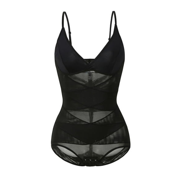 Elainilye Fashion Body Shaper Tummy Control Sleeveless Color V-Neck Tight Jumpsuit Shapewear Bodysuit,Black
