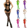 thumbnail image 1 of Elainilye Fashion Body Stockings for Women Sexy Garter Belt Sexy Hollow Out Perspective Suspender Mesh Stockings Jumpsuit,Black, 1 of 6