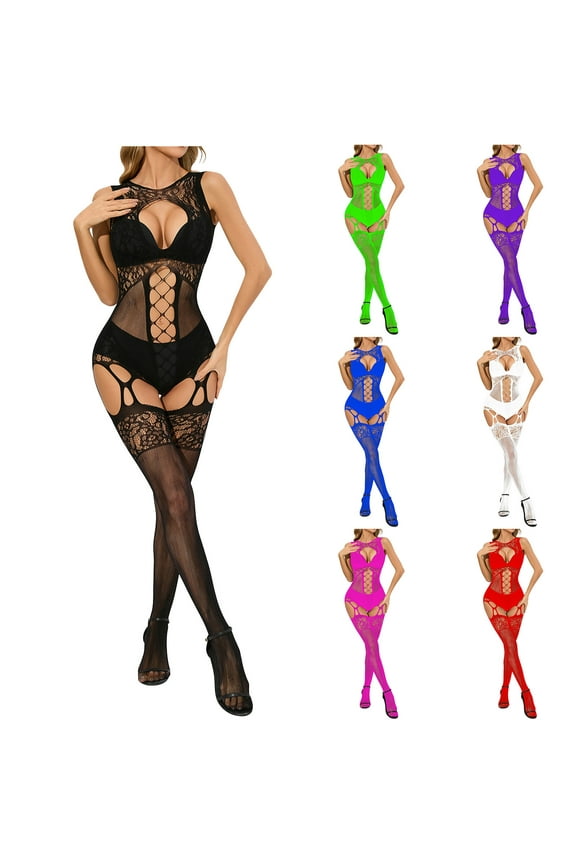 Fashion Body Stockings for Women Sexy Garter Belt Sexy Hollow Out Perspective Suspender Mesh Stockings Jumpsuit,White