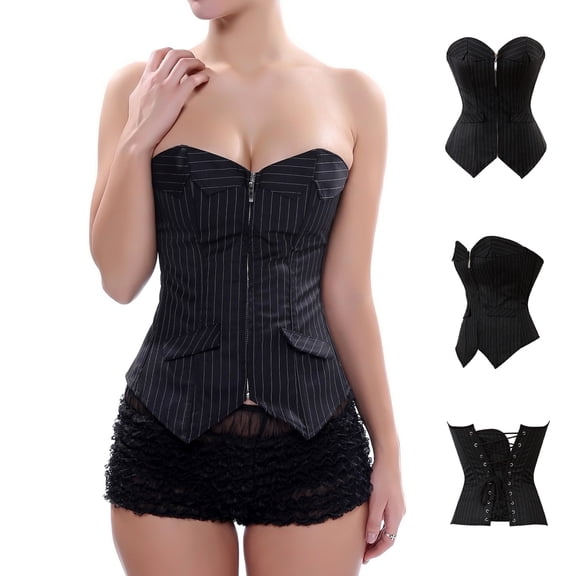 Elainilye Fashion Body Suit Tummy Control Minimalist Corset Bustier Sexy and Tight Fitting Black Suit Stripe Shaping Top,Black